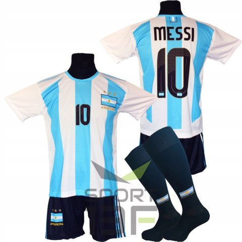 MESSI komplet strój piłkarski ARGENTYNA - r + ochraniacze