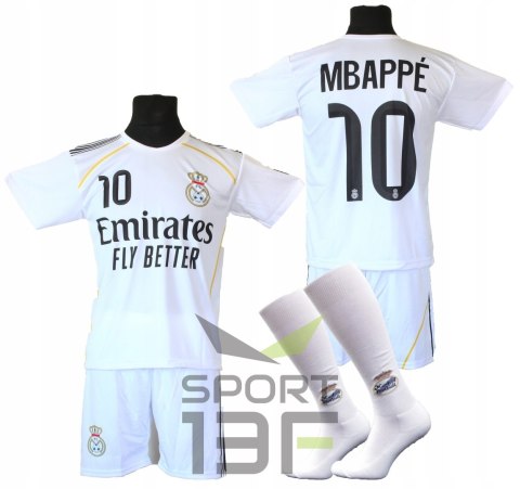 Strój Piłkarski MBAPPE biały koszulka spodenki getry + opaska - r.