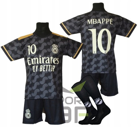 Strój Piłkarski MBAPPE czarny koszulka spodenki getry + ochraniacze