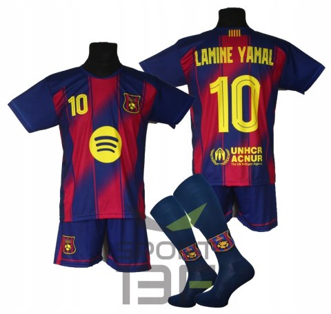 Strój piłkarski dla dzieci LAMINE YAMAL + getry + ochraniacze - rozmiar